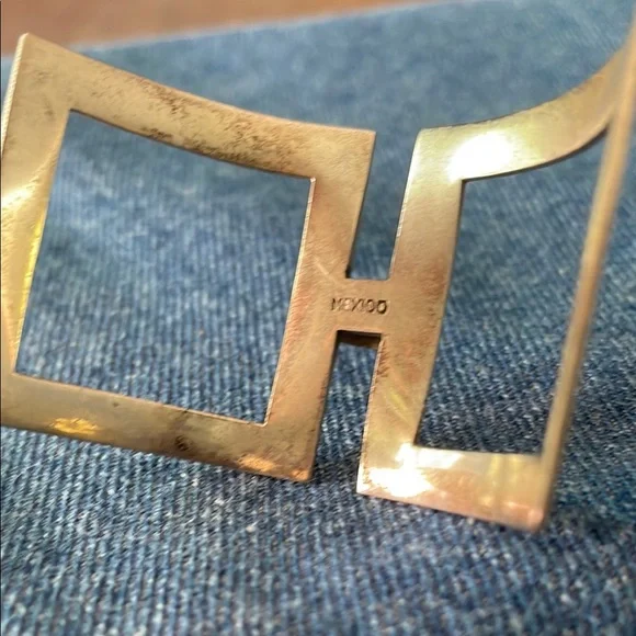 Vintage Sterling Silver Modernist Brutalist Wide Cuff Bracelet Mexico .925 Stamp - Picture 8 of 10
